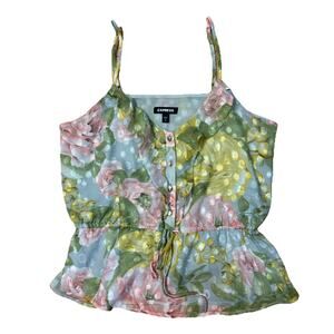 Express Floral Y2K Peplum Camisole Top Women’s M Softgirl Cottagecore Romantic